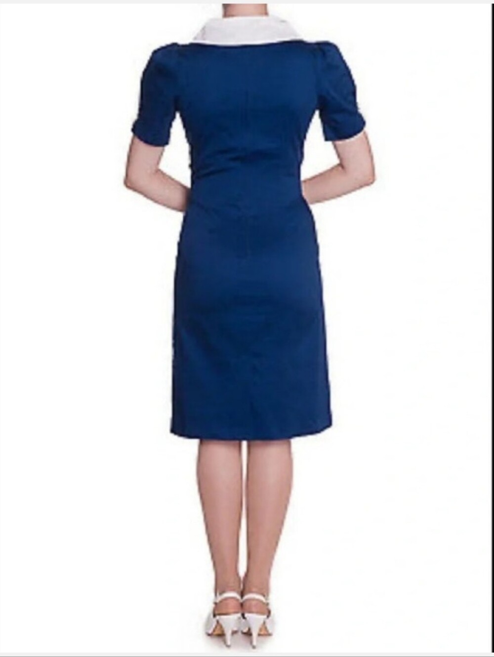 Unique Vintage x Hell Bunny Size Large Navy Blue Sailor Jackie Pencil Dress - Picture 7 of 10